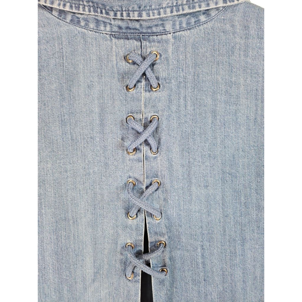 Style & Co Blue Chambray Floral Embroidered Denim Button Down Shirt XL - Picture 7 of 7